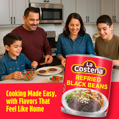 La Costeña Refried Black Beans - Ready-to-Eat Canned Refried Beans for Mexican Food, Mexican Rice, Nacho Bean Dip, Bean Burrito, Burger, Carne Asada, Fajita & Taco Seasoning - 20.5oz, 6 Pack Cans