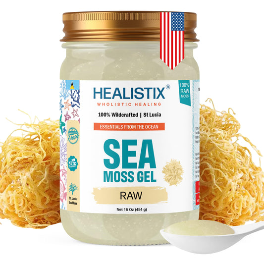 Healistix Raw Sea Moss Gel - Exquisitely Crafted from Irish Seamoss Wildcrafted in The Pristine Waters of St Lucia, A Natural Delight Sea Vegetable in Glass Jar