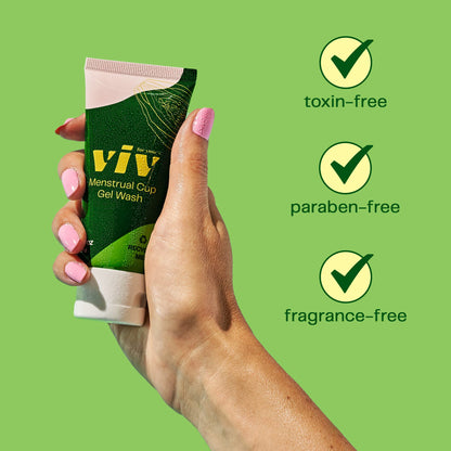 Viv for your V Premium Menstrual Cup & Disc Gel Wash, Gentle, Safe, Cleanser to Wash Reusable Silicone Period Cups & Discs, Free of Toxins, Parabens, and Fragrances, 2 fl. oz.