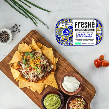 Freshé Canned Salmon Variety Pack (4 Pack) - Mediterranean Style Atlantic Salmon in Olive Oil with Lemon - Sustainably Farmed Tinned Fish (4.25oz Cans)