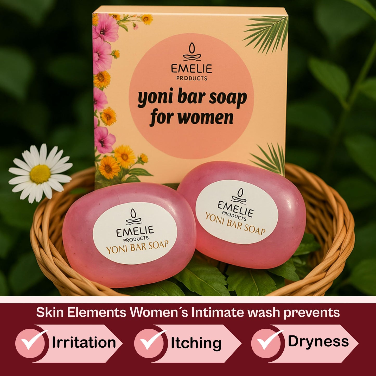 Natural Feminine Soap Bar pH Balanced – 2 Pack x 100g – Cold Process Intimate Wash with Botanical Extracts – Gentle Daily Feminine Hygiene Bar, for Daily Comfort & Fresh Feel