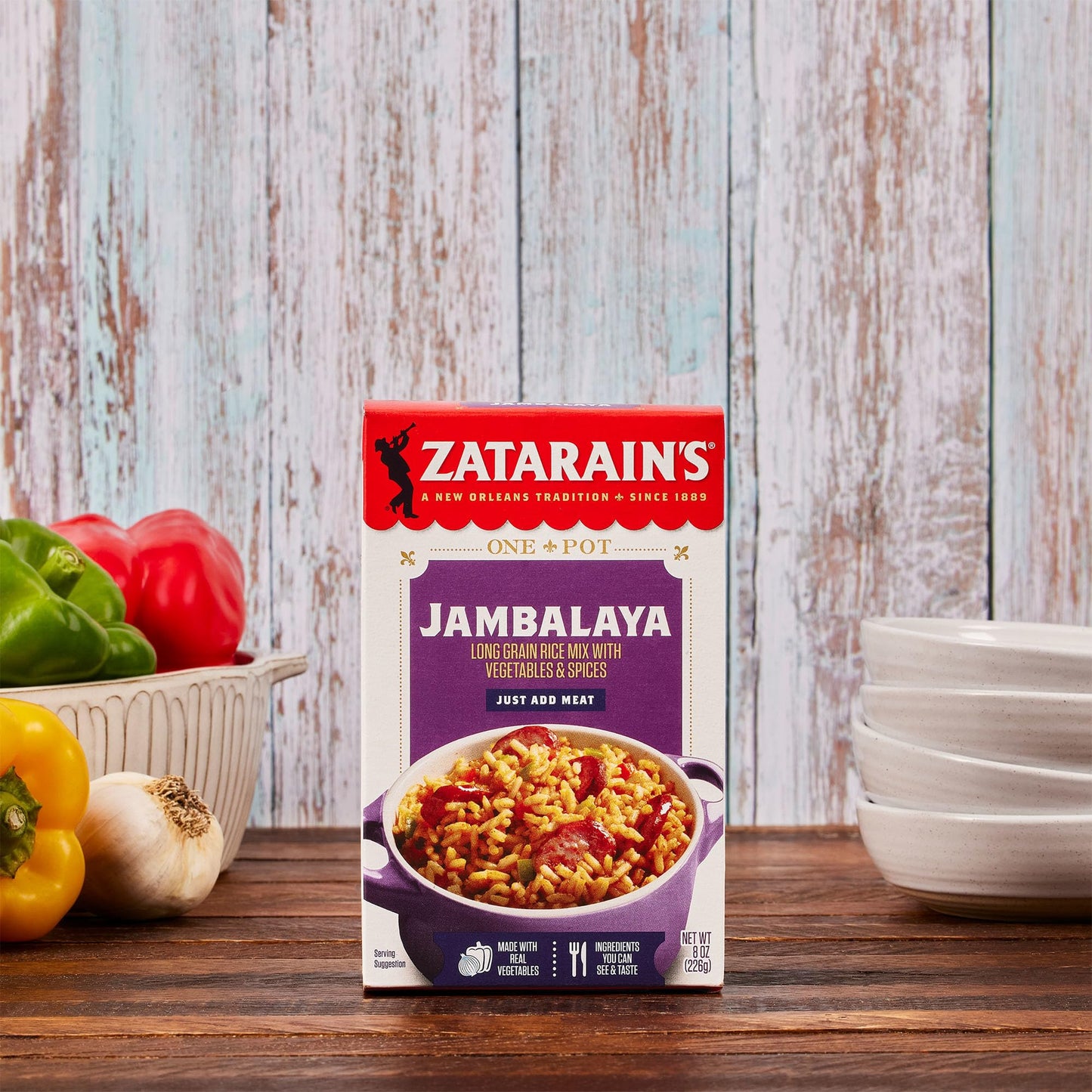 Zatarain's Rice Mix, Jambalaya, Long Grain Rice with Onions, Bell Peppers, Garlic, Paprika, and Red Peppers, Just Add Meat for Easy-Prep, New Orleans Style Rice Meal, 8 oz