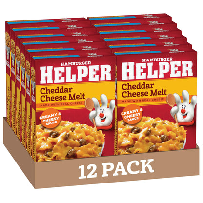Hamburger Helper Cheddar Cheese Melt Pasta Meal (4.7 oz - 12 Pack) No Artificial Flavors, Ready in 3 Easy Steps, Quick Meals Perfect for Midweek Dinners, Busy Evenings & Families On-the-Go