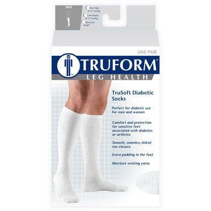 Truform Diabetic Compression Socks for Men and Women, 8-15 mmHg Knee High Over Calf Length, White, Medium