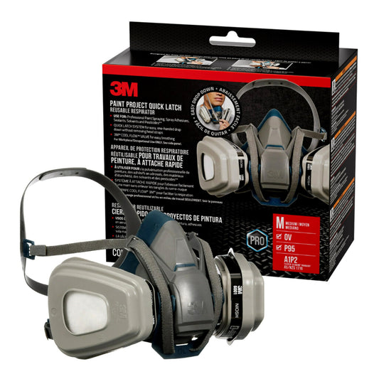 3M P95/OV Paint Project Quick Latch Reusable Respirator 6502QL, Medium Size, NIOSH-APPROVED Organic Vapor Cartridge & P95 Rated Filters, With 3M Cool Flow Valve & Quick Latch System (6502QLPA1-A-PS)