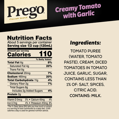 Prego Creamy Tomato Pasta Sauce With Garlic, 23.75 oz Jar