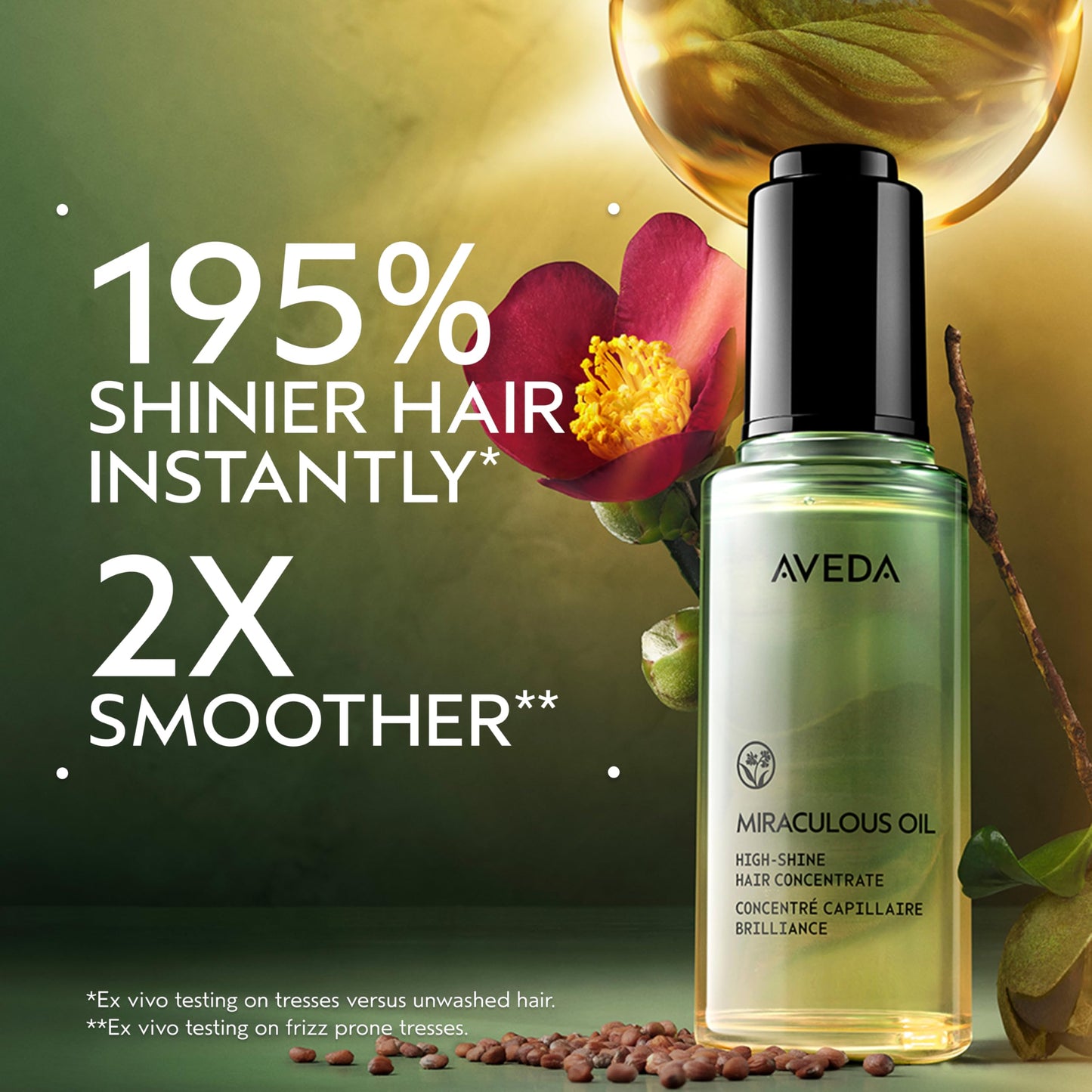 Aveda Miraculous Oil High-Shine Hair Concentrate | Adds Shine | Up to 24 Hours of Frizz Protection* | Heat Protection | For All Hair Types | Notes of Lavender Ylang Ylang and Petitgrain, 1.7 Fl Oz