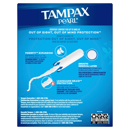 Tampax Pearl Tampons, Light Absorbency With Leakguard Braid, Unscented, 18Count