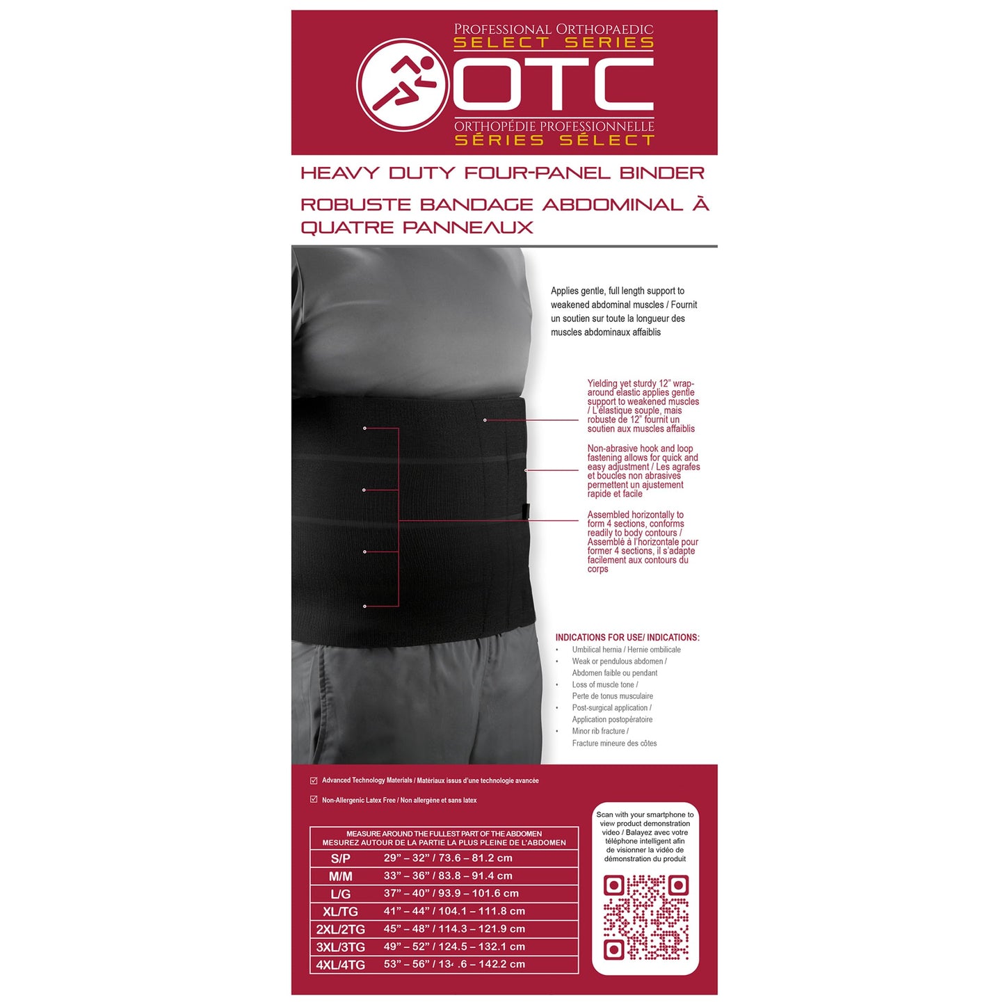 OTC Four-Panel Body Heavy Duty Select Series Abdominal Binder, Black, XX-Large