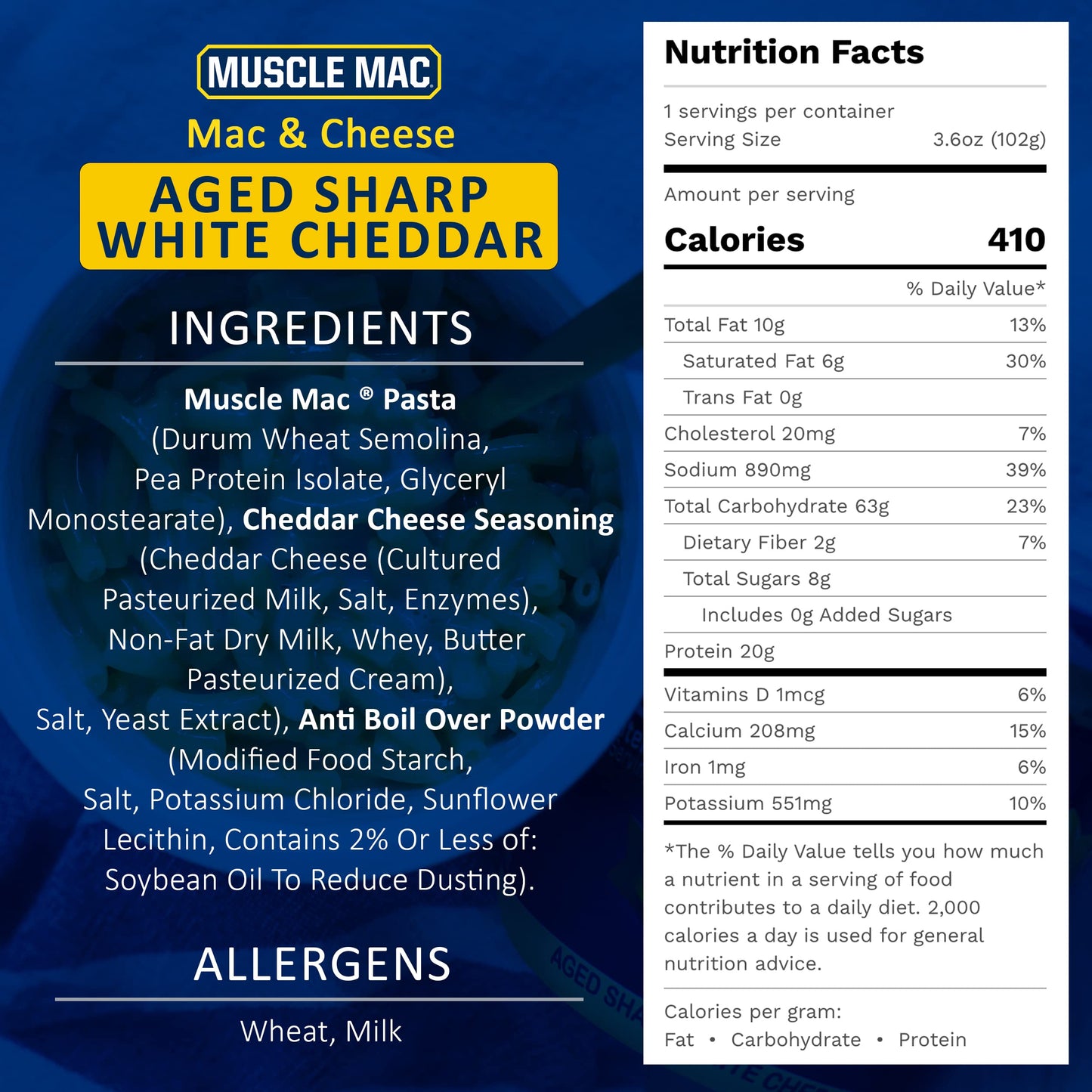 Muscle Mac Microwavable Macaroni & Cheese Cups - Aged Sharp White Cheddar Cheese - Made With Real Cheese & Butter from GrassFed Cows - Vegetarian-Friendly Pea Protein - 3.6 oz. (Pack of 12)