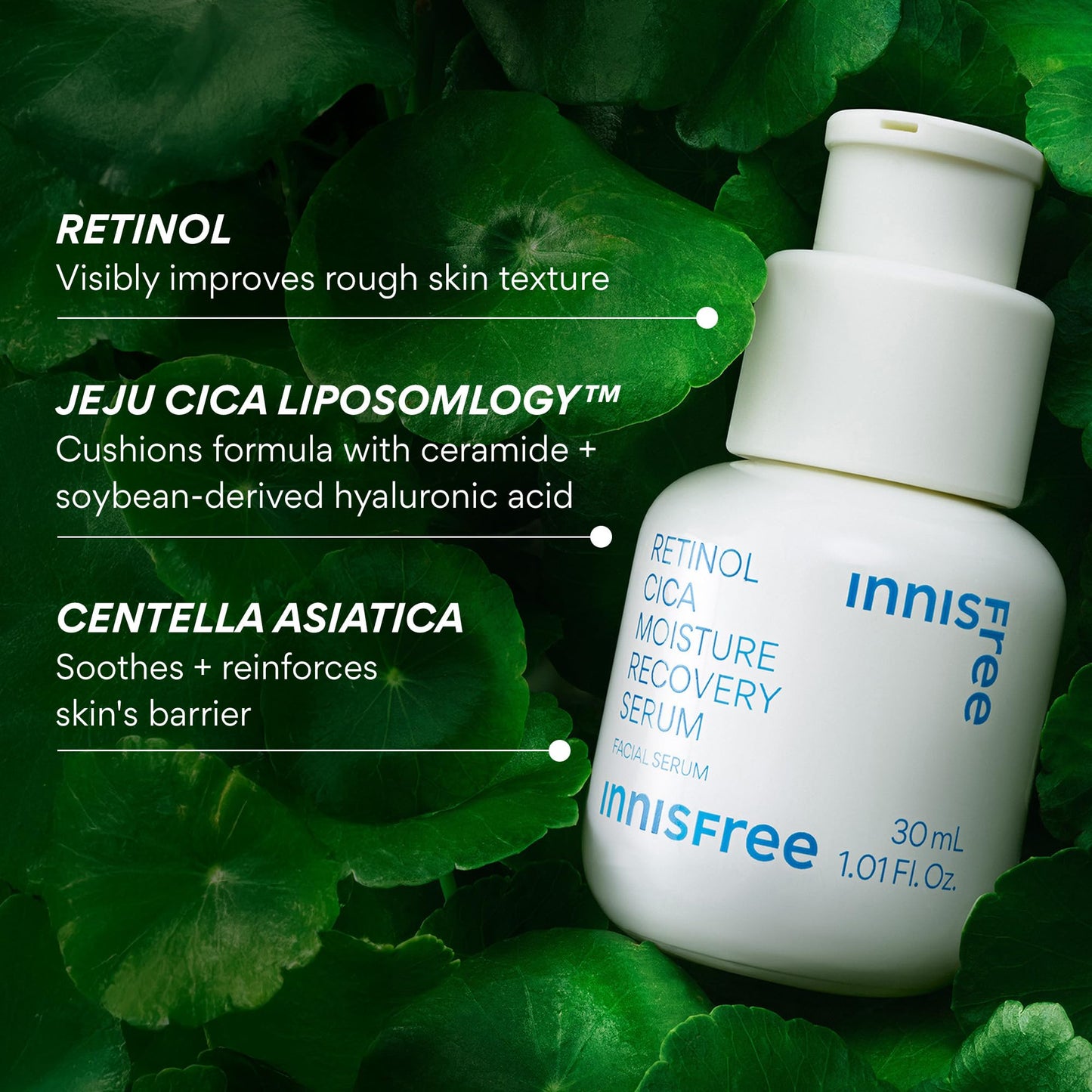 innisfree Retinol Cica Serum with Salicylic Acid, Korean Moisture Recovery Treatment for Beginners, Face Care