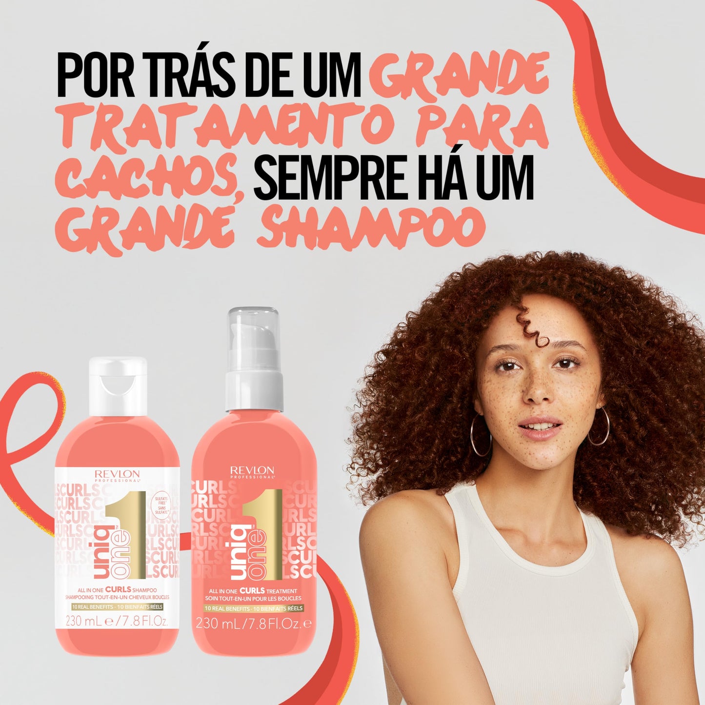 REVLON PROFESSIONAL UniqOne Curls Shampoo, 10-in-1 Sulfate-Free Formula for Curly Hair, Curl Defining, Controls Frizz, Hydrates, Color Safe & Vegan, 7.7 fl oz