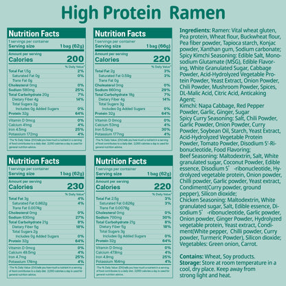 VOLO VERO Protein (32g) Ramen Variety Pack - Chicken, Spicy “Beef, Kimchi, Curry”, 8 Packs Instant High Protein Ramen Noodles Soup, Plant-Based, Non-Fried, Vegan, Low Fat, Egg & Dairy Free Healthy Meal