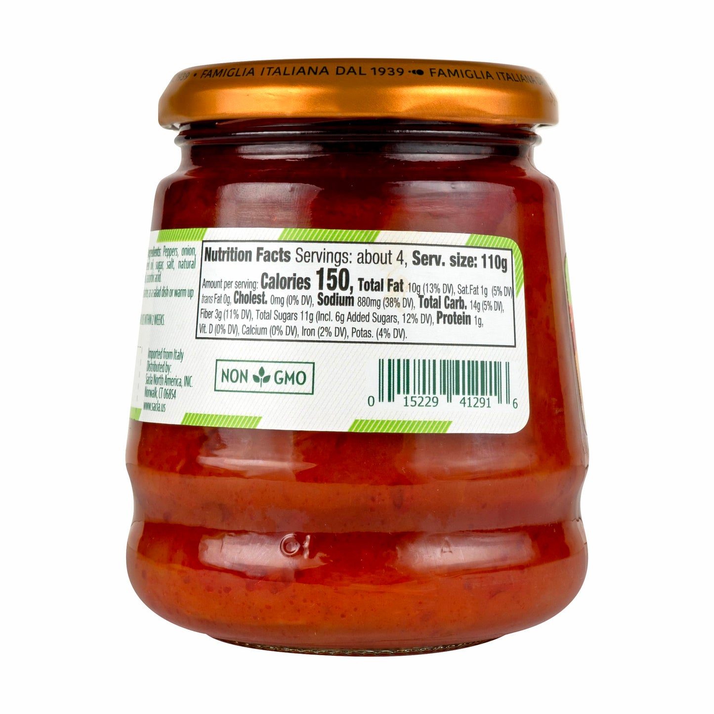 SACLA Peperonata Peppers in Tomato Sauce Antipasti | Italian Sweet Bell Peppers in Tomato Sauce with Onions & Olive Oil | 10.23 oz Glass Jar | Non-GMO Vegan Antipasto | Imported from Italy