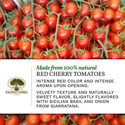 Frantoi Cutrera Organic Cherry Tomato Puree (Passata) - Vegan & Gluten Free Friendly - Good as Pasta Sauce, Pizza Sauce, Sofrito Base & more - No Additives or Preservatives - Imported From Italy