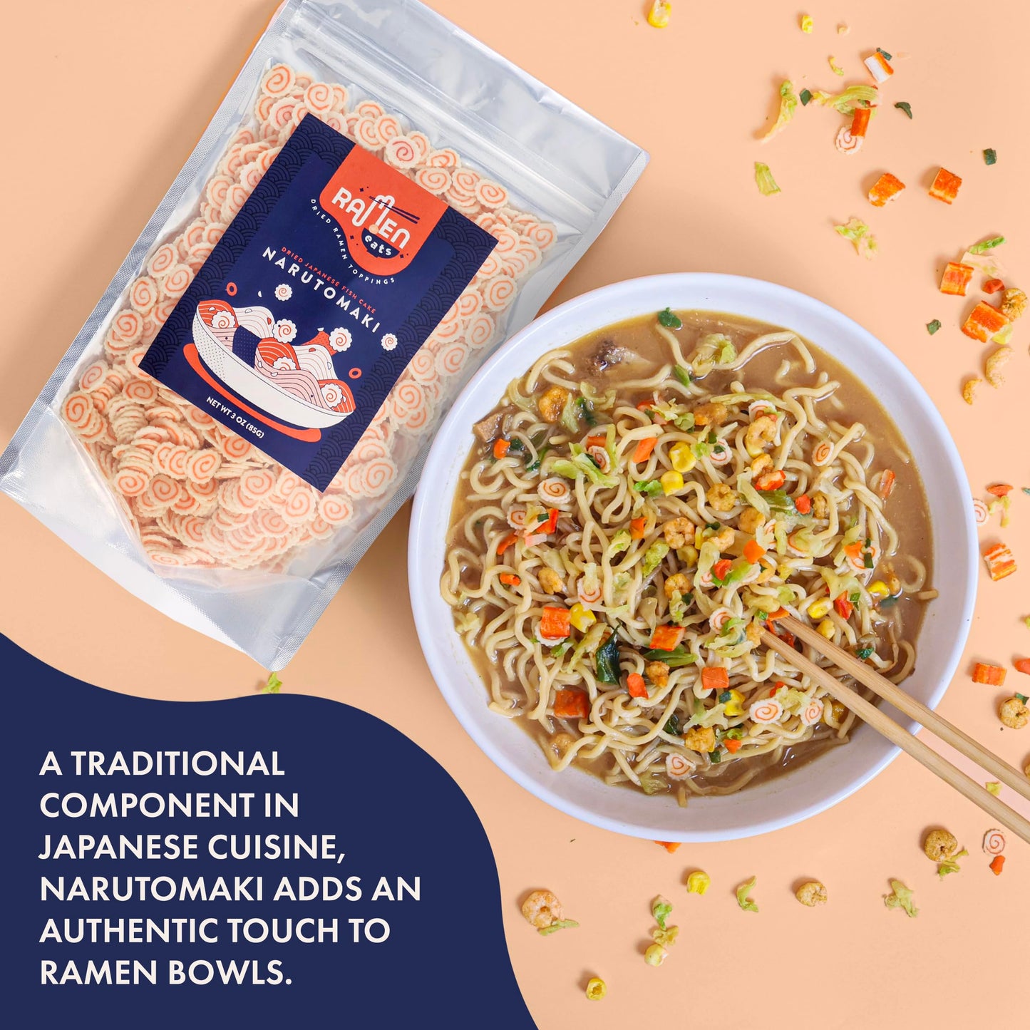 Ramen Eats Dehydrated Fish Cake Narutomaki Noodle Topping 3 OZ (Standard)