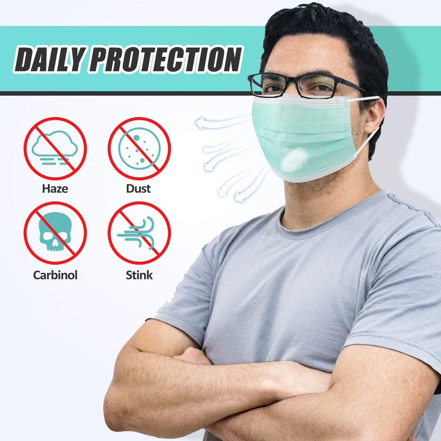 Medical 50 Pcs Disposable Face Mask 3 Layer Protective Masks Green