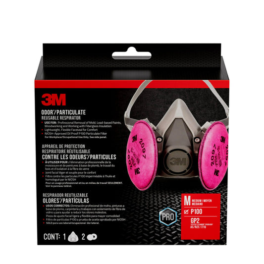 3M P100 Performance Mold & Lead Paint Removal Respirator, Medium Size, NIOSH-APPROVED P100 Rated Filter, Carbon Layer Helps Reduce Odor Nuisance, Lightweight, Adjustable Head Straps (6297P1-DC)
