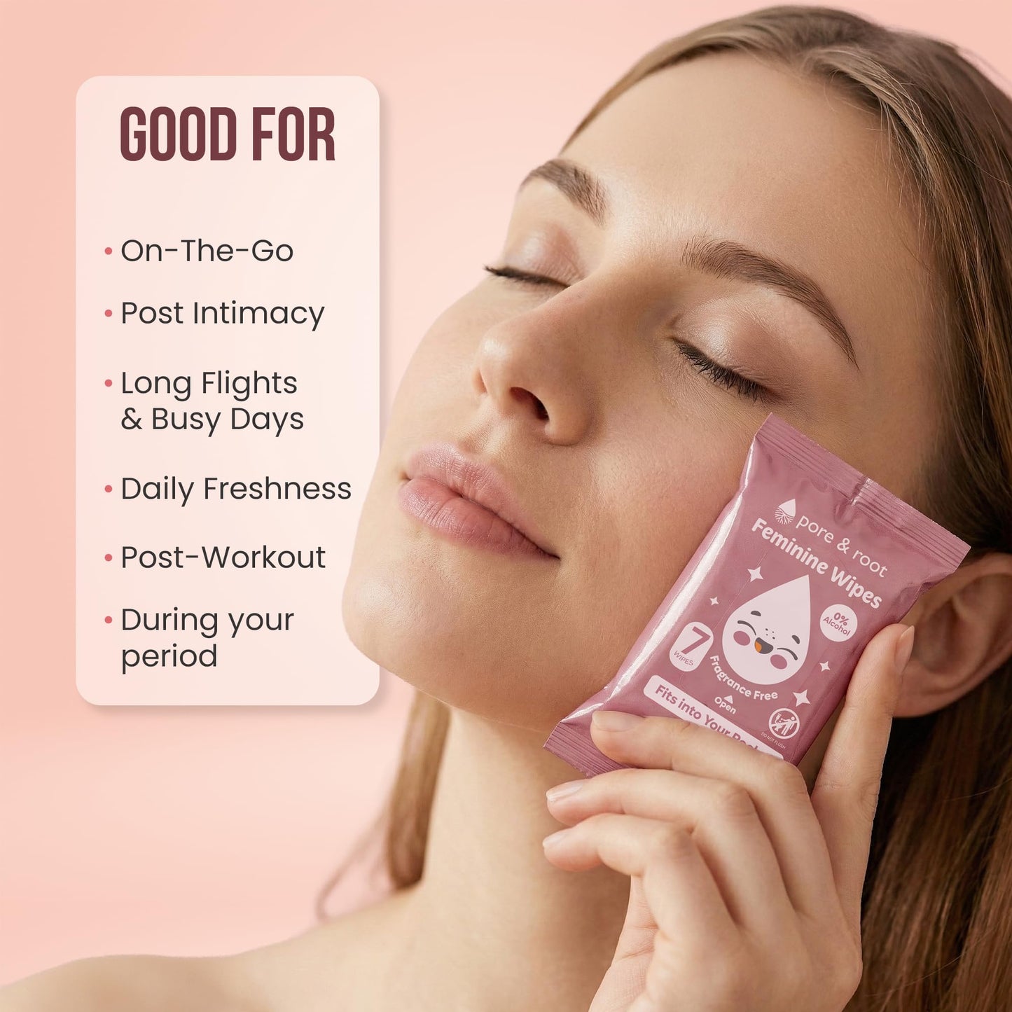 PORE & ROOT Feminine Wipes – Pocket Wipes for Sensitive Skin, Fragrance & Alcohol-Free, Travel-Friendly, Individually Wrapped, with Aloe & Lactic Acid, Gentle Daily Refresh– (08 Pack)