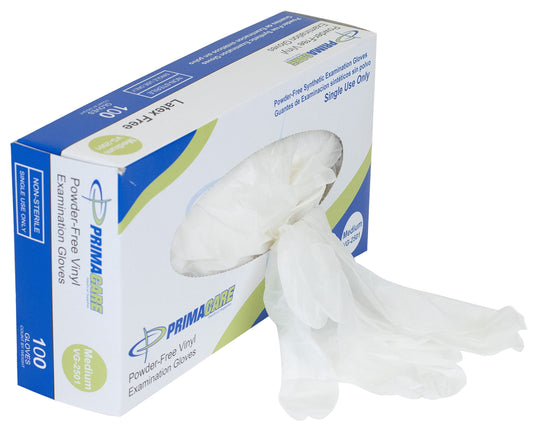 PrimaCare Medical Supplies VG-2501 Case of 100 Medium Size Medical Vinyl Examination Gloves Disposable, Latex and Powder Free Gloves
