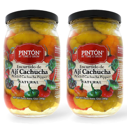 Sweet Pickled Peppers | Aji Cachucha Variety | Non-Spicy & Aromatic | Mild Peppers for Latin Cooking | Essential for Sofrito, Rice, and Stews | PINTON | 12 Oz Jars - Pack of 2
