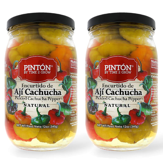 Sweet Pickled Peppers | Aji Cachucha Variety | Non-Spicy & Aromatic | Mild Peppers for Latin Cooking | Essential for Sofrito, Rice, and Stews | PINTON | 12 Oz Jars - Pack of 2