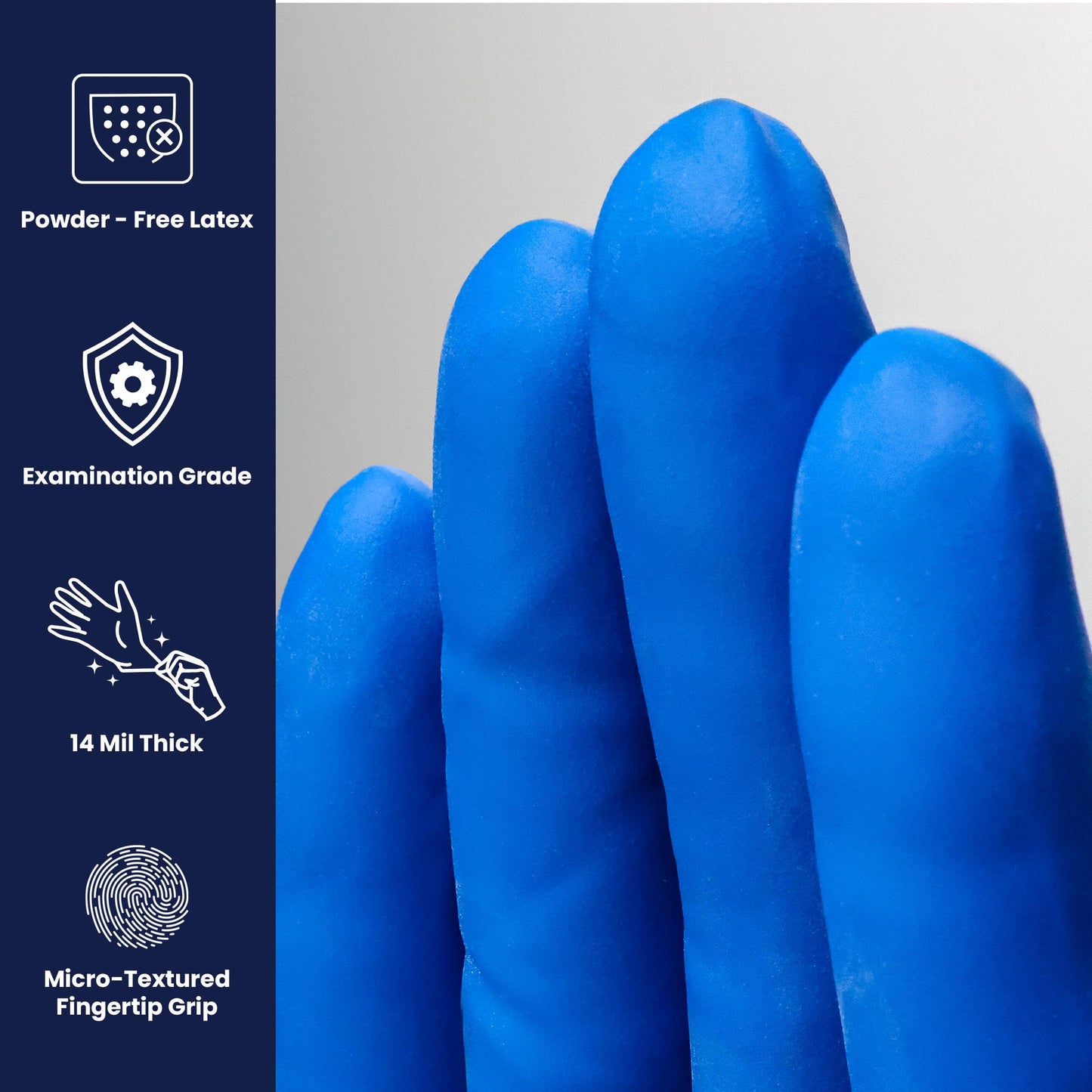 Adenna HERO Disposable Latex Gloves - 14 Mil, NFPA-Approved Heavy Duty Glove with 12" Extended Cuff & Micro-Textured Grip, Exam Grade, Powder Free, Pack of 50, X-Large, Blue