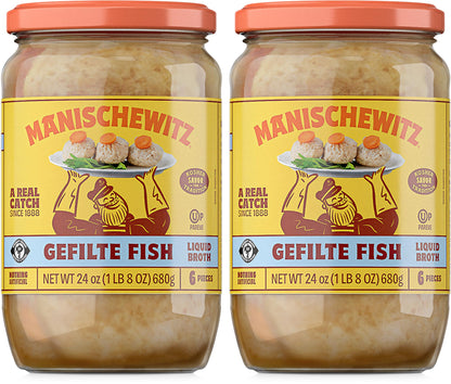 Manischewitz Gefilte Fish in Liquid Broth, Kosher for Passover, 24 Ounce (Pack of 2)