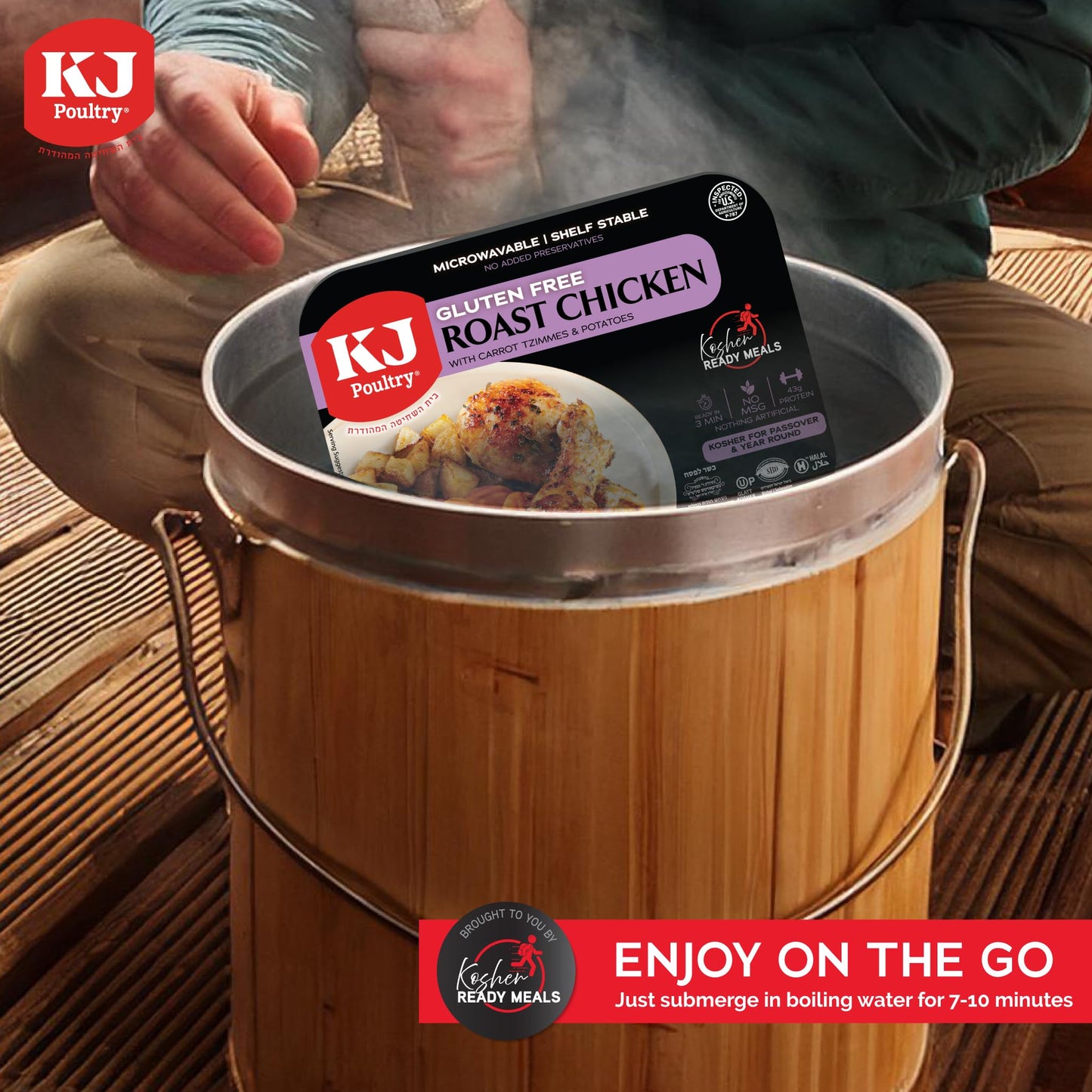 KJ Poultry Kosher for Passover Gluten Free Meals, Roast Chicken with Potato & Carrots, Halal, (6 Pack) Prepared Entree Fully Cooked, Shelf Stable Microwave Dinner, Travel Military Camping