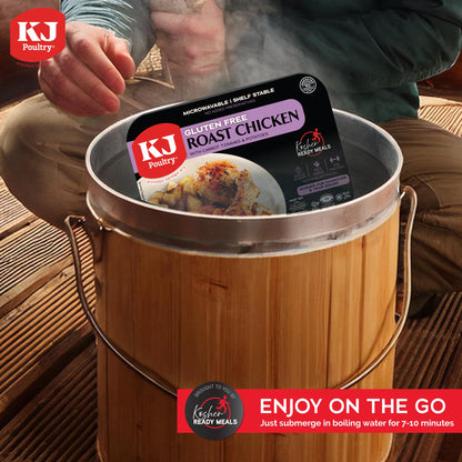 KJ Poultry Kosher for Passover Gluten Free Meals, Roast Chicken with Potato & Carrots, Halal, (6 Pack) Prepared Entree Fully Cooked, Shelf Stable Microwave Dinner, Travel Military Camping