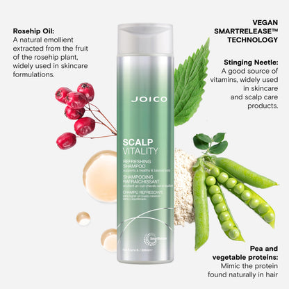 Joico Scalp Vitality Refreshing Shampoo | Supports A Healthy & Balanced Scalp | For Dry, Oily and Itchy Scalp | Leaves Scalp Replenished & Calm | Removes Flakes & Reduces Irritation | 10.1 Fl Oz