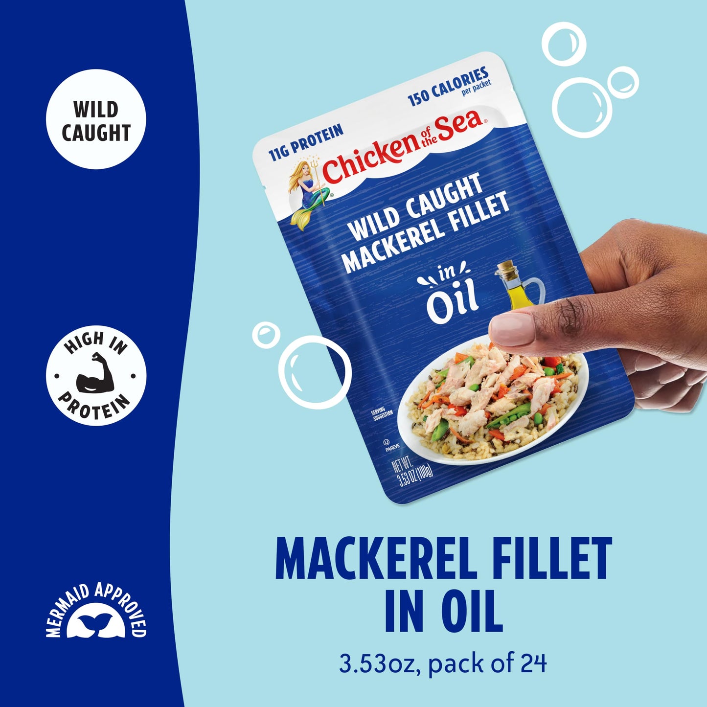 Chicken of the Sea Mackerel Fillet in Oil, 3.53 oz. Packets (Box of 24), Wild Caught Mackerel