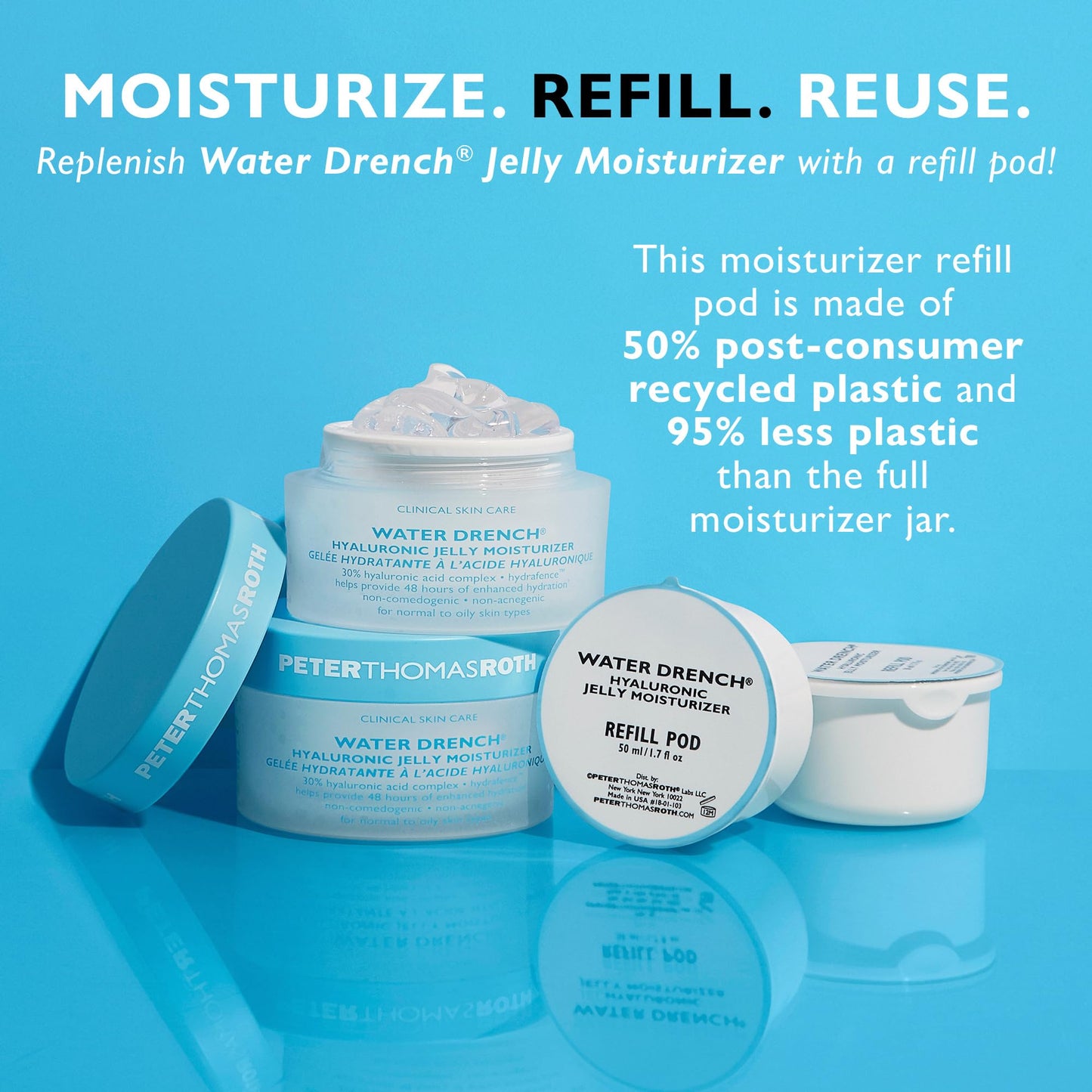 Peter Thomas Roth | Water Drench® Hyaluronic Jelly Moisturizer Refill Pod | Hyaluronic Acid Cloud Cream, For Normal to Oily Skin, Fragrance-Free, Non-Comedogenic, Acne-Safe Moisturizer