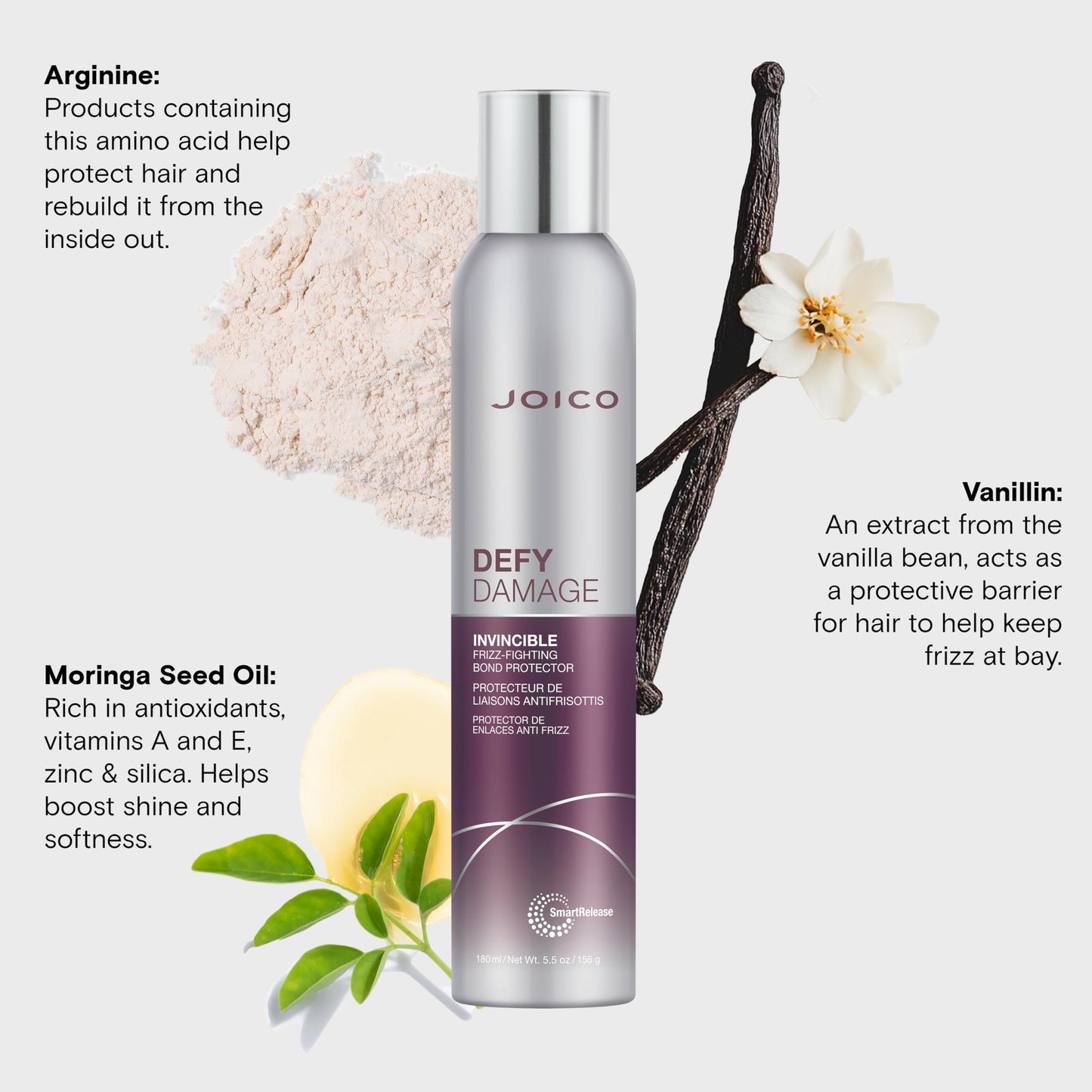 Joico Defy Damage Invincible Frizz-Fighting Bond Protector | 24 Hour Frizz Protection | Thermal Heat & Humidity Protection | Boost Shine | Reduce Breakage | Leave-In Spray | 180mL
