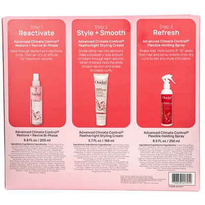 Ouidad Curl Refresh Bundle, Frizz Control Curl Defining Spray, 6 oz, Curly Hair Cream, 5.7 oz & Flexible Holding Spray, 8.5 oz, Lock in Moisture and Lock out Humidity, For All Curly Hair Types