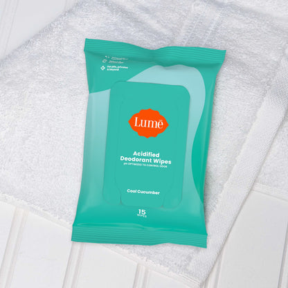 Lume Acidified Body Wash (Unscented) and Acidified Deodorant Wipes (Cool Cucumber) - 24 Hour Odor Control - Removes Odor Better than Soap - Moisturizing Formula - Aluminum Free, Baking Soda Free