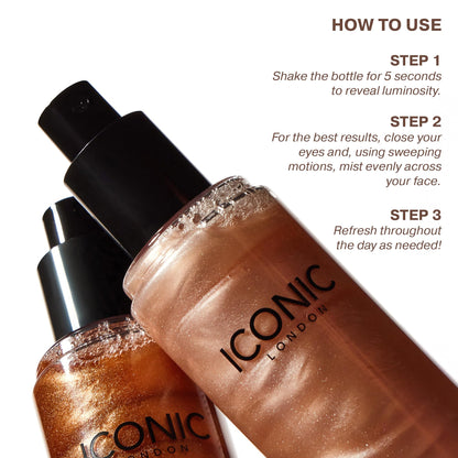 ICONIC LONDON Prep-Set-Glow | Hydrating + Setting + Glowing Spray, 3-in-1 Formula for a Dewy, Radiant Finish