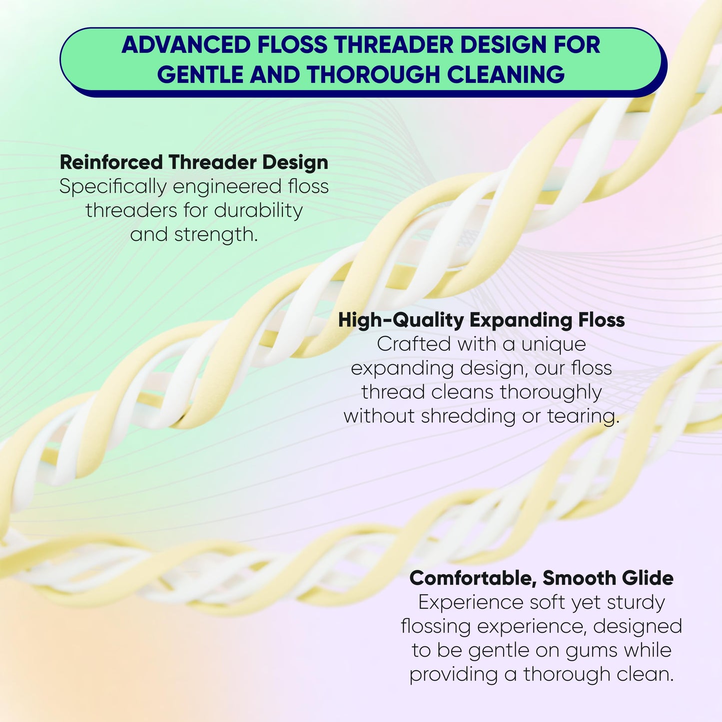 Something Nice NanoFloss Threader for Teeth, Vegan Dental Floss Thread, nHAP1000D Polyester Fiber Waxed with Nano Hydroxyapatite for Enamel Care Kid Friendly, Bubblegum Flavored, 42M