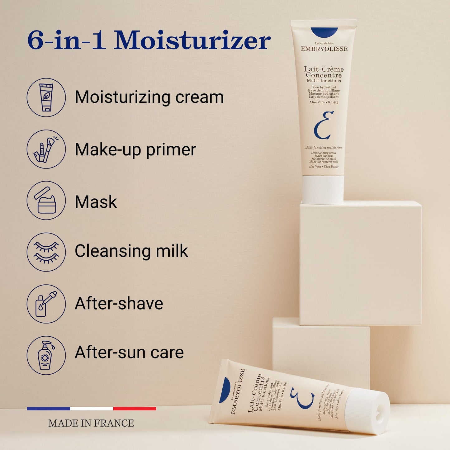 Embryolisse Lait-Crème Concentré, Multifunction Daily Face Moisturizer and Makeup Primer, Suitable for All Skin Types. French Face Cream With Shea Butter & Aloe Vera