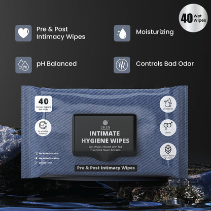 Skin Elements Intimate Hygiene Wipes | Unisex | pH Balanced Wet Wipes | Tea Tree Oil & Neem Extracts | 40 Intimate Hygiene Wet Wipes | For Pre and Post Intimacy