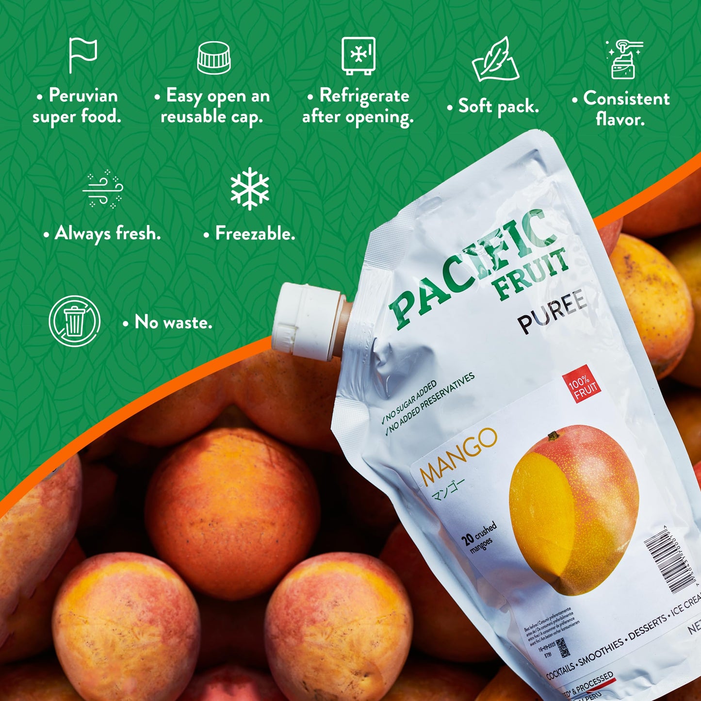 PACIFIC FRUIT - Real Mango puree for cocktails - Mango juice no sugar added – Pure mango – 100% REAL FRUIT!