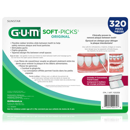 GUM Soft-Picks Original, Easy to Use Dental Picks for Teeth Cleaning and Gum Health, Disposable Interdental Brushes with Convenient Carry Case, Dentist Recommended Dental Picks, 320 Count