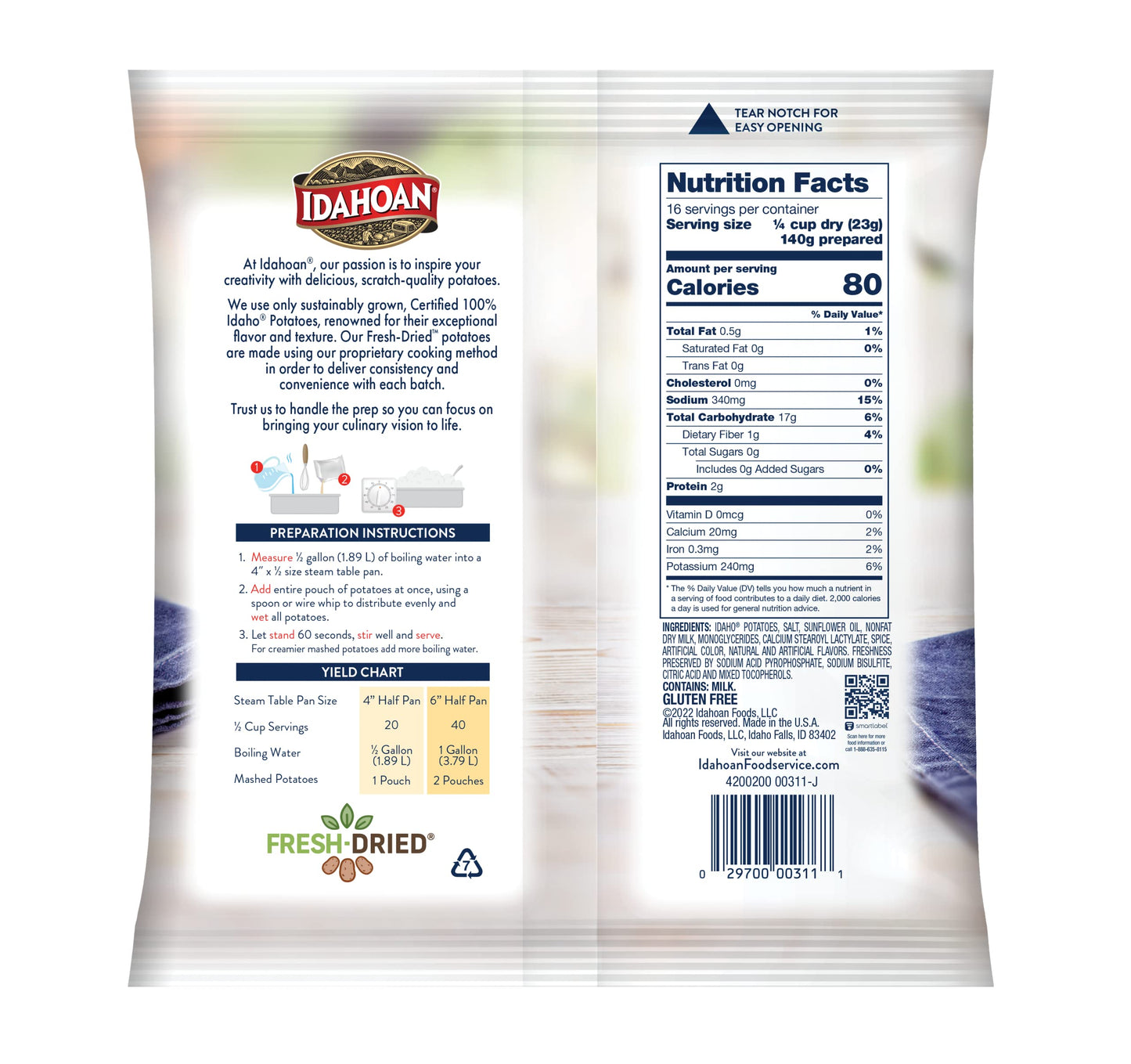 Idahoan CREAMY Classic Mashed Potatoes, 13 oz. Pouches (Pack of 24)