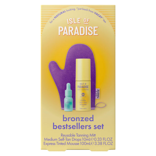 Isle of Paradise Bronzed Bestsellers 3 Piece Self-Tanning Set, Medium Self-Tan Drops, Express Tinted Self-Tan Mousse, Streak-Free Tanner, Hydrating Formula with Hyaluronic Acid & Niacinamide