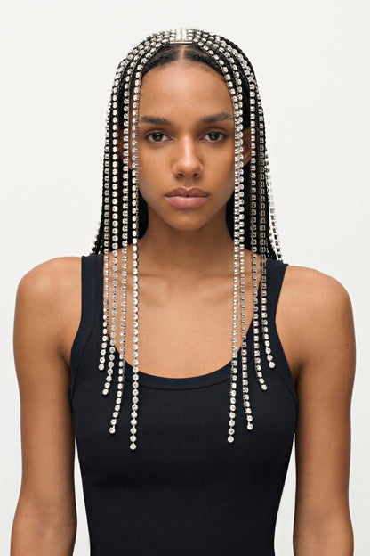 AREA Crystal Fringe Headband Silver
