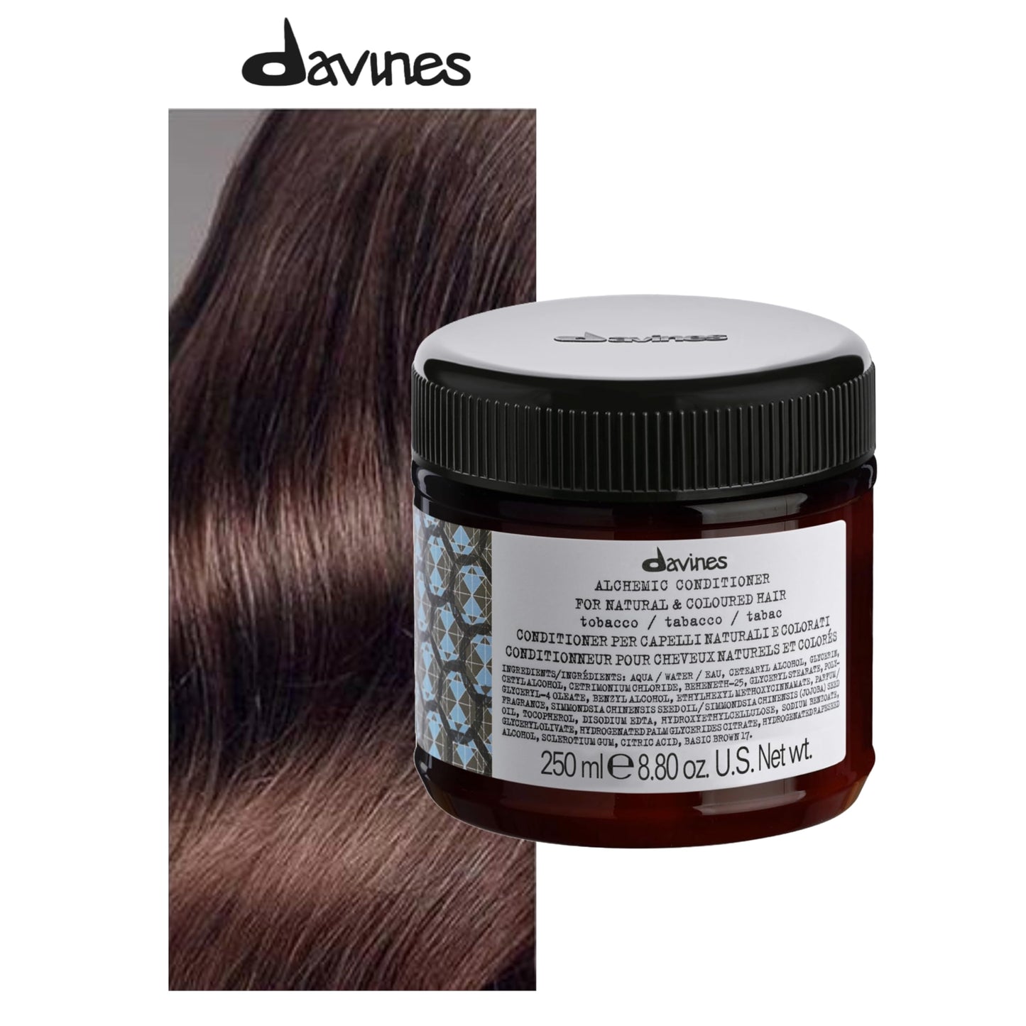 Davines Alchemic Conditioner Tobacco, Color Depositing Cream for Light Brown & Medium Brunette Hair - Intensifies & Hydrates Brown Tones with Jojoba Oil, 8.45 Fl Oz