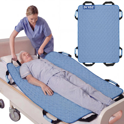 CoolShields Positioning Bed Pad with 8 Reinforced Handles, 34" x 52" Washable Waterproof Transfer & Sliding Sheet for Moving, Turning & Lifting Patients, Elderly, Bedridden & Incontinence Care