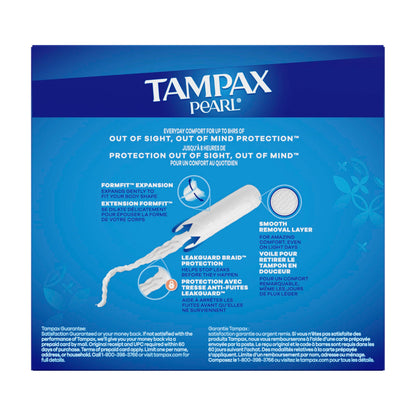 Tampax Pearl Tampons Trio Pack, Super/Super Plus/Ultra Absorbency with BPA-Free Plastic Applicator and LeakGuard Braid, Unscented, 34 Count