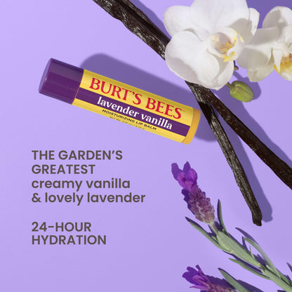Burt’s Bees Lavender Vanilla Moisturizing Lip Balm, Flavorful Lip Balm Provides 12 Hour Moisture, 100% Natural Origin, Responsibly Sourced Beeswax, 0.15 Ounce Tube
