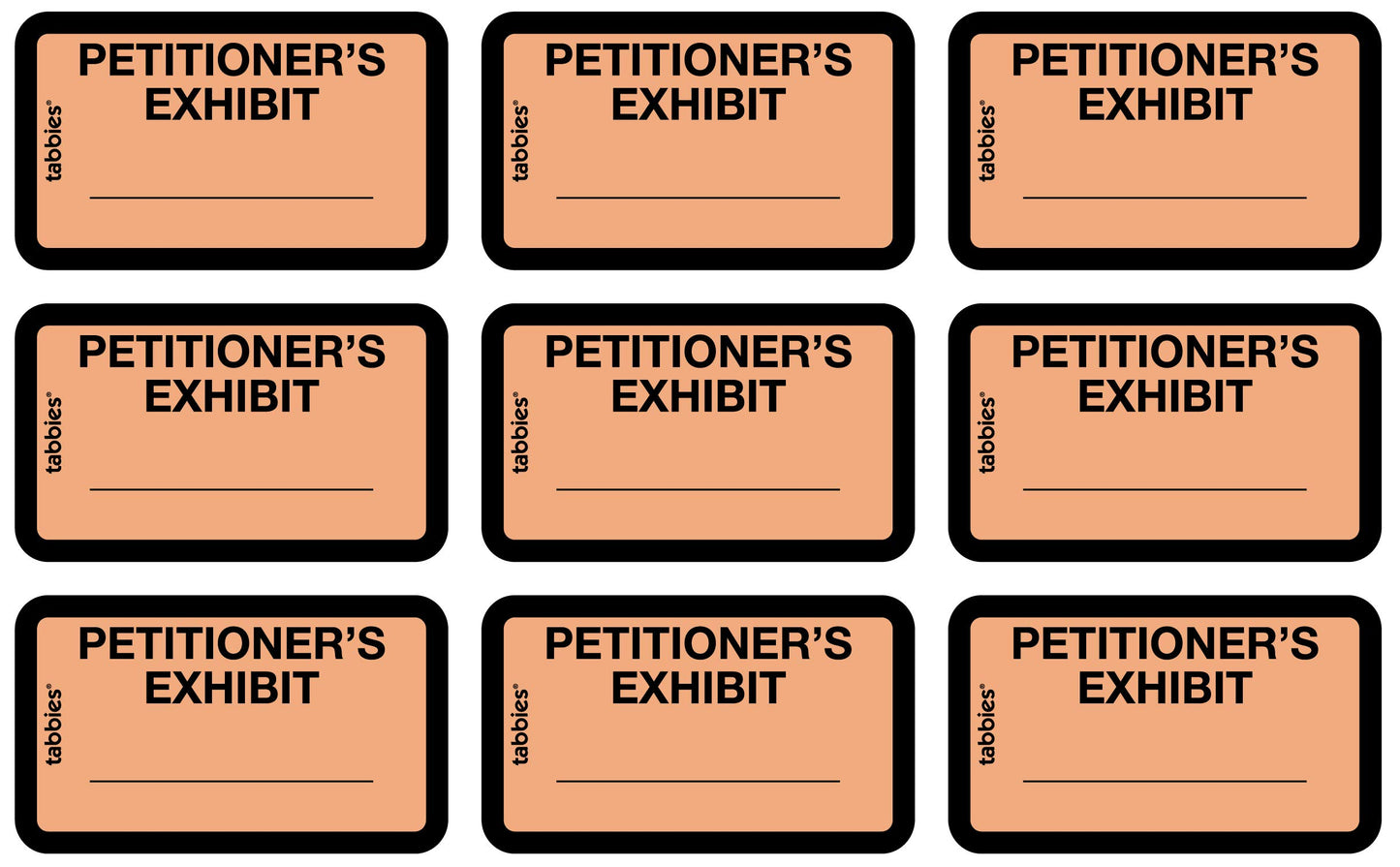 Tabbies Legal Exhibit Labels, Label: 1-5/8"W x 1" H, Sheet: 5-1/4"W x 3-1/4"H, Orange, PETITIONER'S Exhibit 252 Label/Pack (58026)